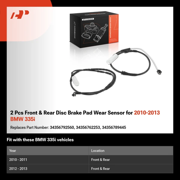 2 Pcs Front & Rear Disc Brake Pad Wear Sensor for 2010-2013 BMW 335i