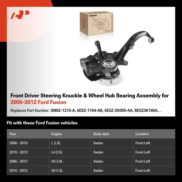 Front Driver Steering Knuckle & Wheel Hub Bearing Assembly for 2006-2012 Ford Fusion