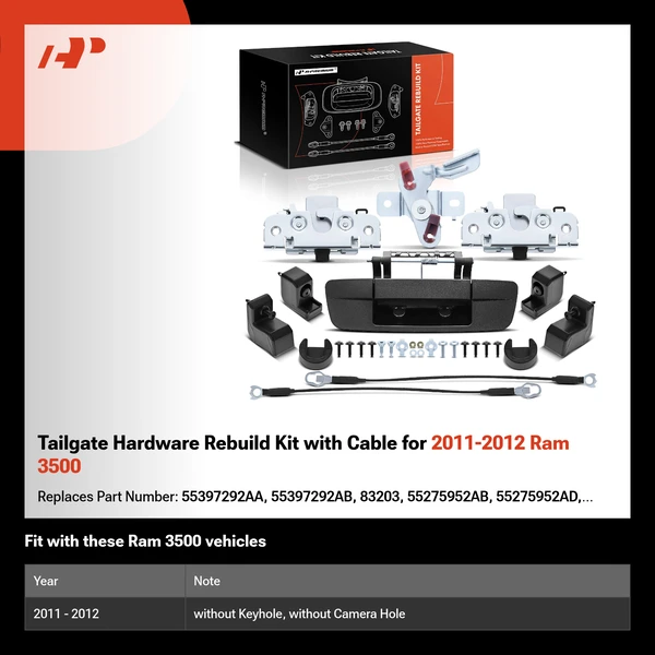 Tailgate Hardware Rebuild Kit with Cable for 2011-2012 Ram 3500