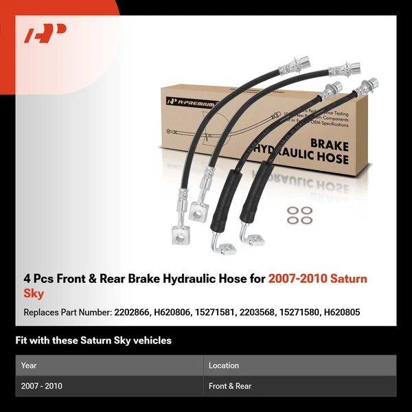 4 Pcs Front & Rear Brake Hydraulic Hose for 2007-2010 Saturn Sky