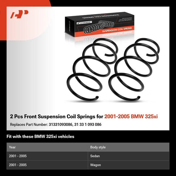 2 Pcs Front Suspension Coil Springs for 2001-2005 BMW 325xi