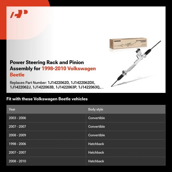 Power Steering Rack and Pinion Assembly for 1998-2010 Volkswagen Beetle