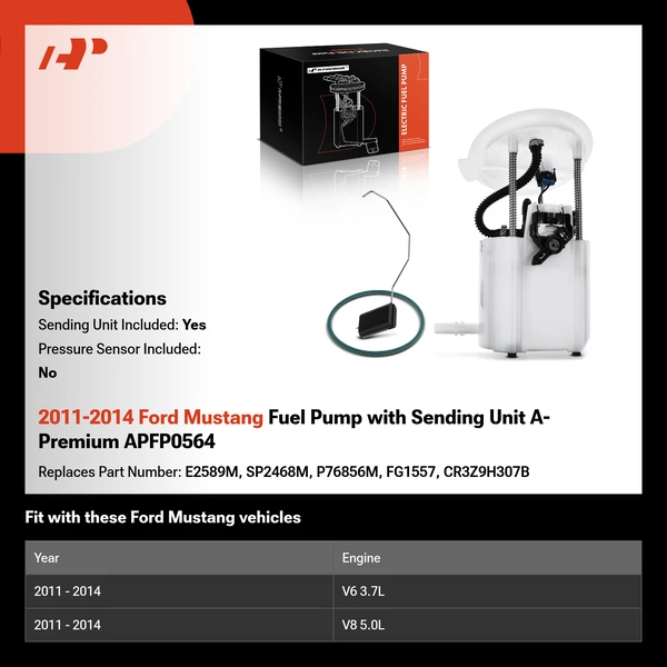 2011-2014 Ford Mustang Fuel Pump with Sending Unit A-Premium APFP0564
