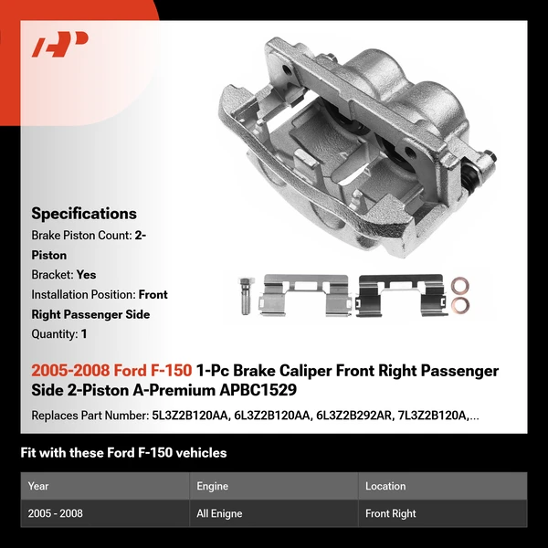2005-2008 Ford F-150 1-Pc Brake Caliper Front Right Passenger Side 2-Piston A-Premium APBC1529