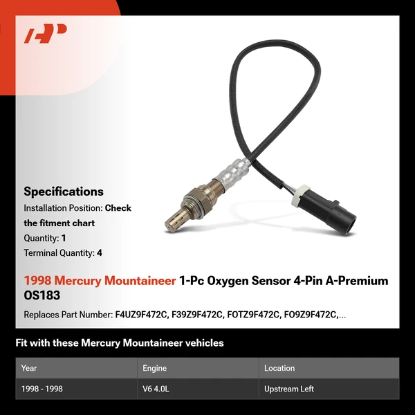 1998 Mercury Mountaineer 1-Pc Oxygen Sensor 4-Pin A-Premium OS183