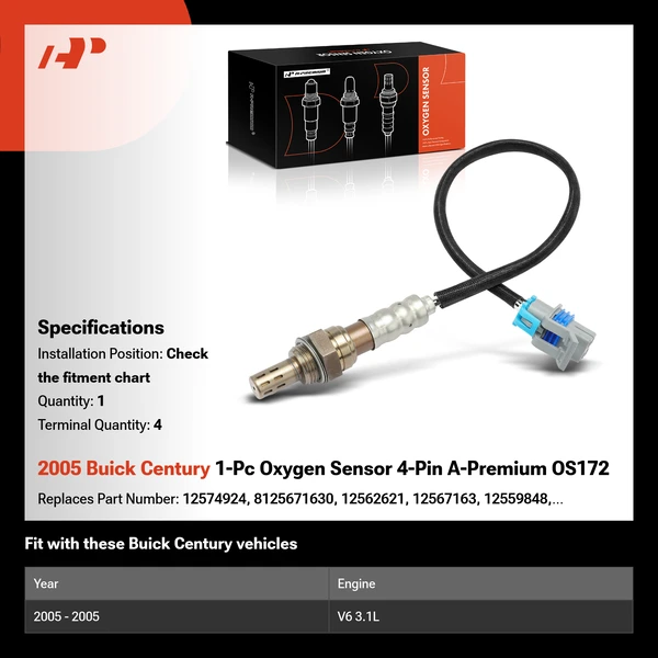 2005 Buick Century 1-Pc Oxygen Sensor 4-Pin A-Premium OS172