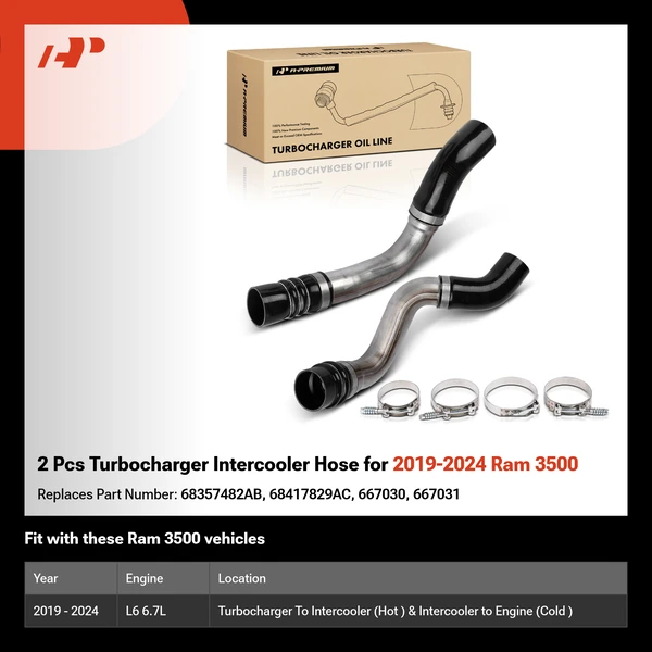 2 Pcs Turbocharger Intercooler Hose for 2019-2024 Ram 3500