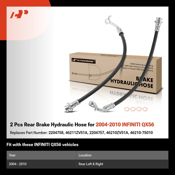 2 Pcs Rear Brake Hydraulic Hose for 2004-2010 INFINITI QX56