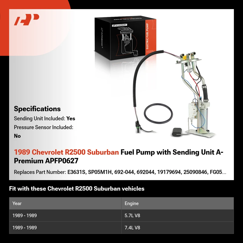 1989 Chevrolet R2500 Suburban Fuel Pump with Sending Unit A-Premium APFP0627