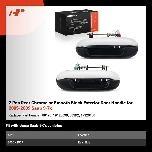 2 Pcs Rear Chrome or Smooth Black Exterior Door Handle for 2005-2009 Saab 9-7x