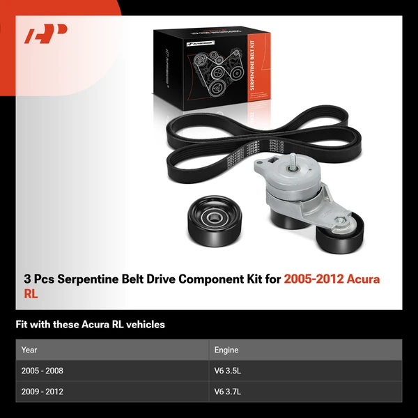 3 Pcs Serpentine Belt Drive Component Kit for 2005-2012 Acura RL