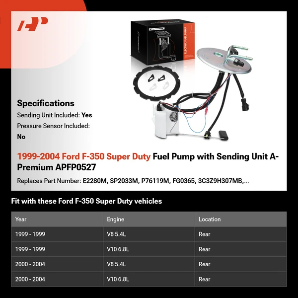 1999-2004 Ford F-350 Super Duty Fuel Pump with Sending Unit A-Premium APFP0527