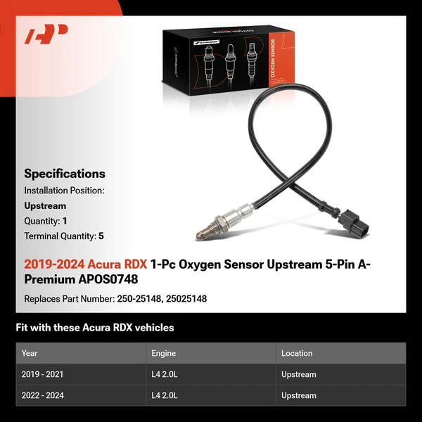 2019-2024 Acura RDX 1-Pc Oxygen Sensor Upstream 5-Pin A-Premium APOS0748