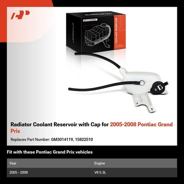 Radiator Coolant Reservoir with Cap for 2005-2008 Pontiac Grand Prix