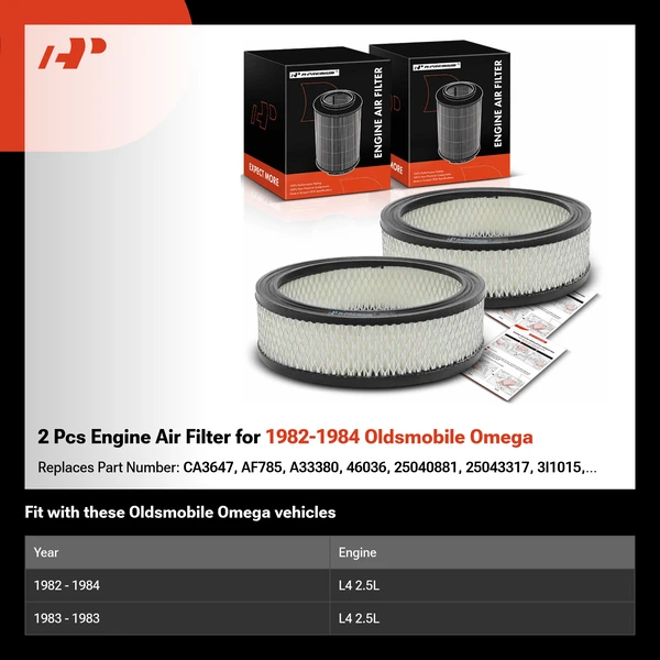 2 Pcs Engine Air Filter for 1982-1984 Oldsmobile Omega