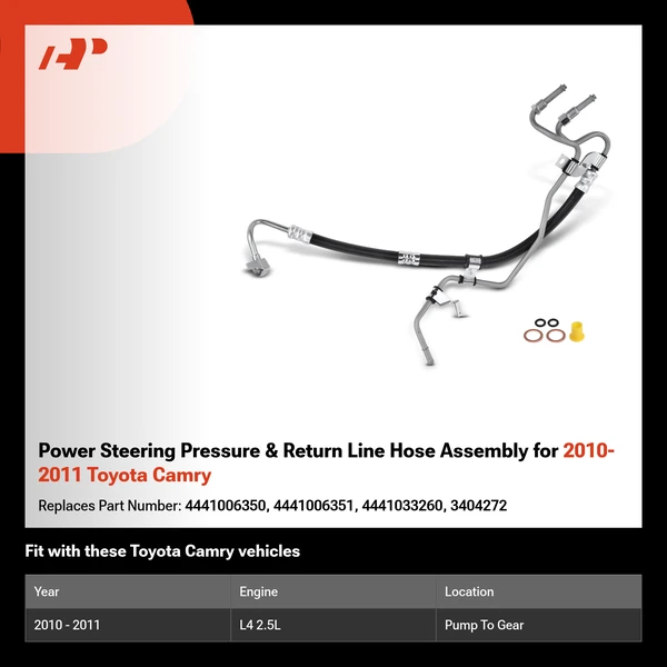 Power Steering Pressure & Return Line Hose Assembly for 2010-2011 Toyota Camry