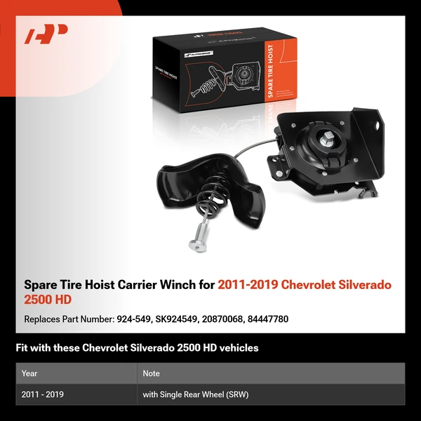 Spare Tire Hoist Carrier Winch for 2011-2019 Chevrolet Silverado 2500 HD