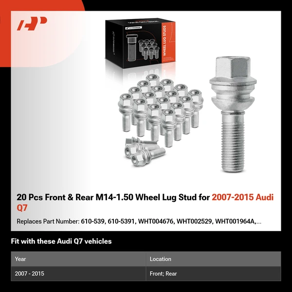 20 Pcs Front & Rear M14-1.50 Wheel Lug Stud for 2007-2015 Audi Q7