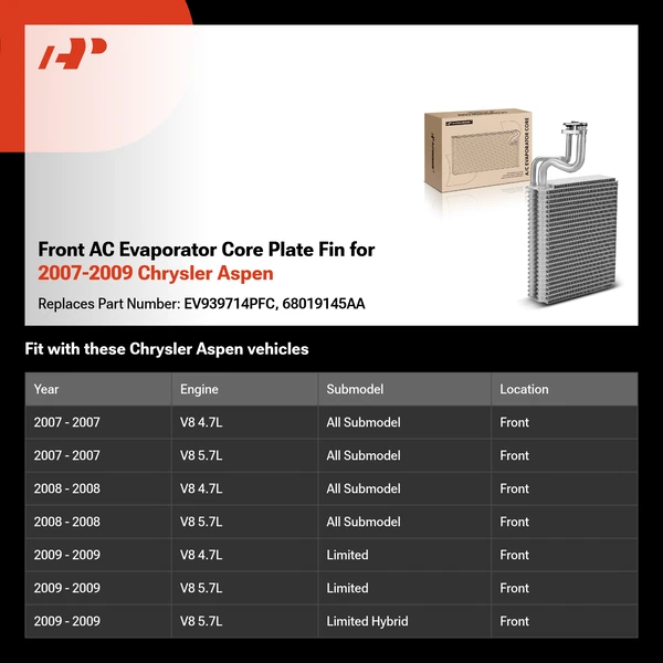 Front AC Evaporator Core Plate Fin for 2007-2009 Chrysler Aspen
