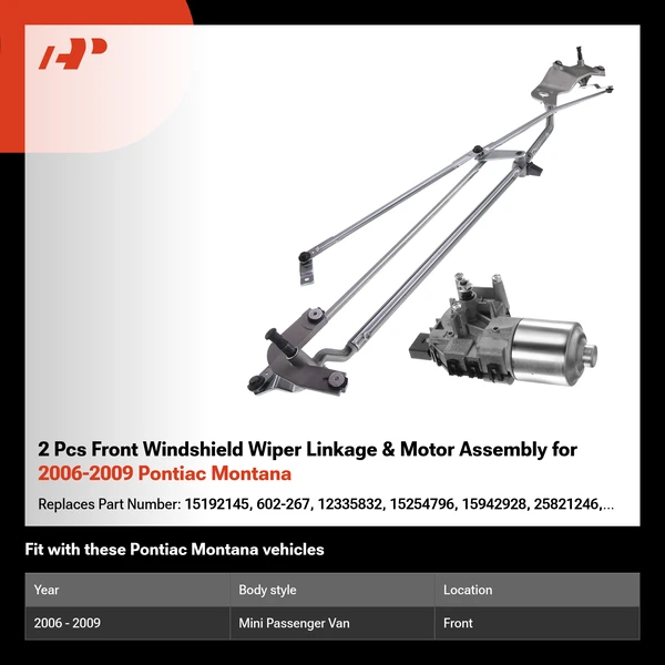 2 Pcs Front Windshield Wiper Linkage & Motor Assembly for 2006-2009 Pontiac Montana