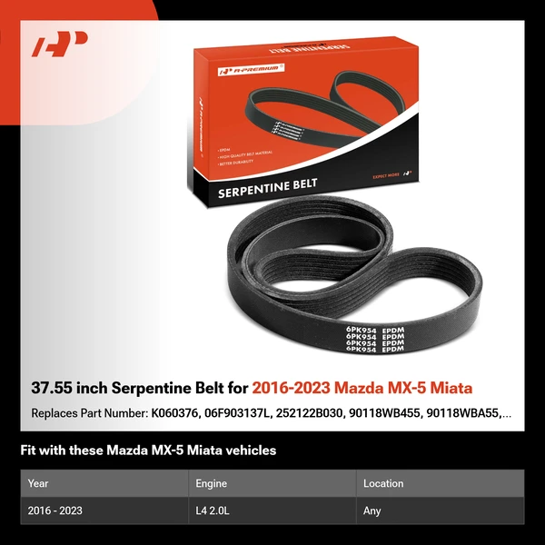 37.55 inch Serpentine Belt for 2016-2023 Mazda MX-5 Miata