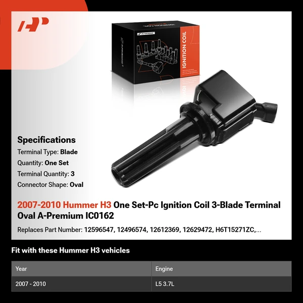 2007-2010 Hummer H3 One Set-Pc Ignition Coil 3-Blade Terminal Oval A-Premium IC0162