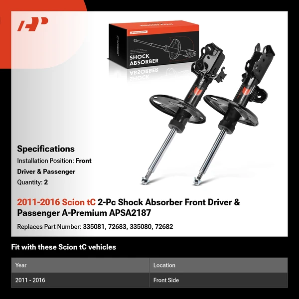 2011-2016 Scion tC 2-Pc Shock Absorber Front Driver & Passenger A-Premium APSA2187