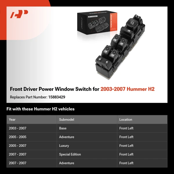 Front Driver Power Window Switch for 2003-2007 Hummer H2