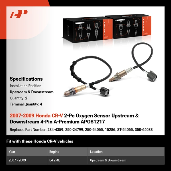 2007-2009 Honda CR-V 2-Pc Oxygen Sensor Upstream & Downstream 4-Pin A-Premium APOS1217