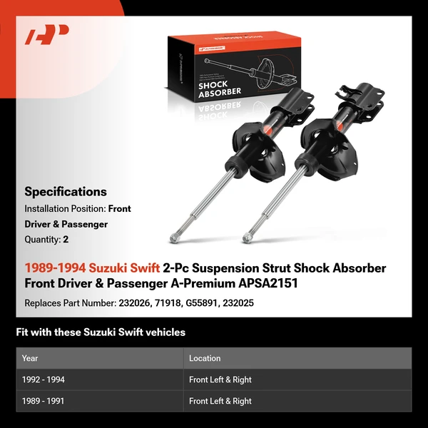 1989-1994 Suzuki Swift 2-Pc Suspension Strut Shock Absorber Front Driver & Passenger A-Premium APSA2151