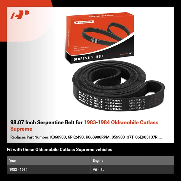 98.07 Inch Serpentine Belt for 1983-1984 Oldsmobile Cutlass Supreme