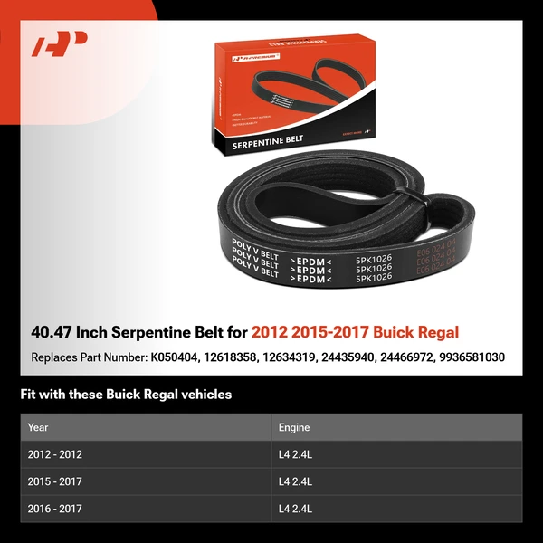 40.47 Inch Serpentine Belt for 2012 2015-2017 Buick Regal