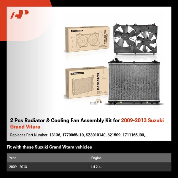 2 Pcs Radiator & Cooling Fan Assembly Kit for 2009-2013 Suzuki Grand Vitara