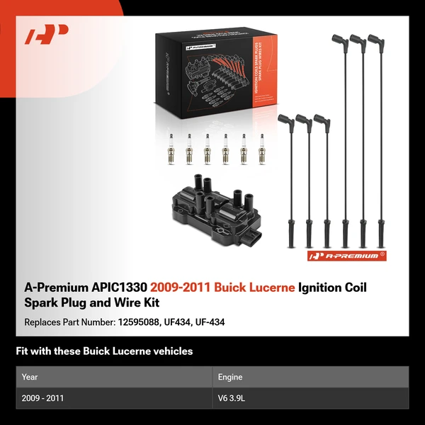 A-Premium APIC1330 2009-2011 Buick Lucerne Ignition Coil Spark Plug and Wire Kit