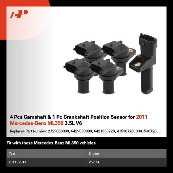 4 Pcs Camshaft & 1 Pc Crankshaft Position Sensor for 2011 Mercedes-Benz ML350 3.5L V6