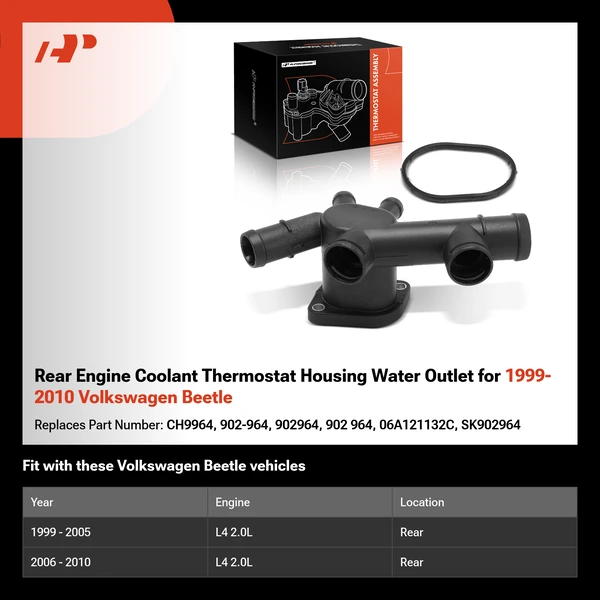 Rear Engine Coolant Thermostat Housing Water Outlet for 1999-2010 Volkswagen Beetle
