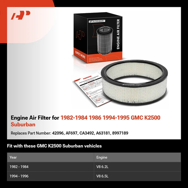 Engine Air Filter for 1982-1984 1986 1994-1995 GMC K2500 Suburban