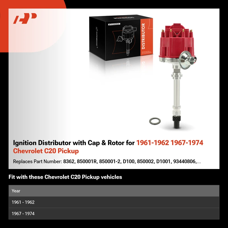 Ignition Distributor with Cap & Rotor for 1961-1962 1967-1974 Chevrolet C20 Pickup