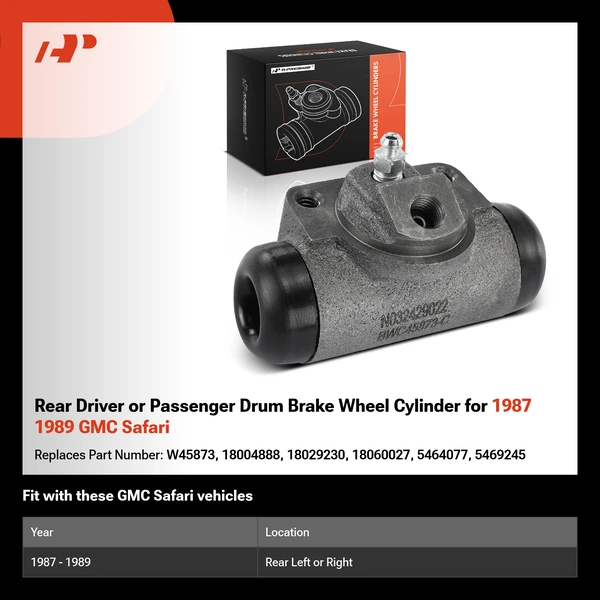Rear Driver or Passenger Drum Brake Wheel Cylinder for 1987 1989 GMC Safari