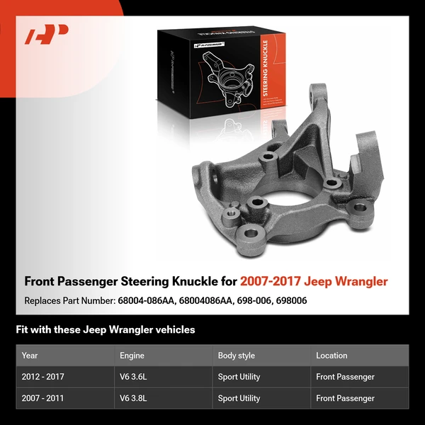 Front Passenger Steering Knuckle for 2007-2017 Jeep Wrangler