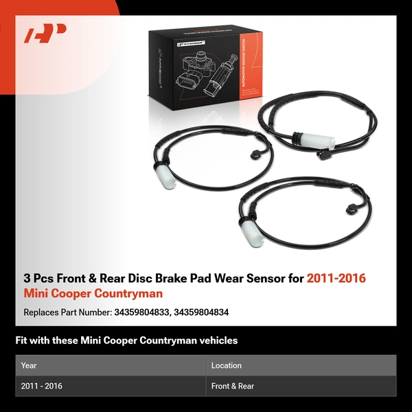 3 Pcs Front & Rear Disc Brake Pad Wear Sensor for 2011-2016 Mini Cooper Countryman
