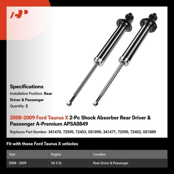 2008-2009 Ford Taurus X 2-Pc Shock Absorber Rear Driver & Passenger A-Premium APSA0849