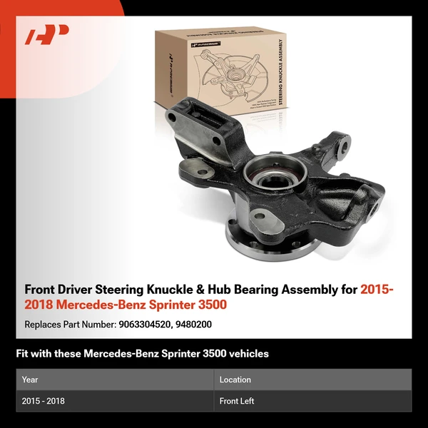 Front Driver Steering Knuckle & Hub Bearing Assembly for 2015-2018 Mercedes-Benz Sprinter 3500