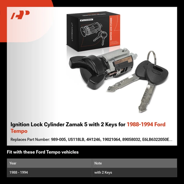 Ignition Lock Cylinder Zamak 5 with 2 Keys for 1988-1994 Ford Tempo
