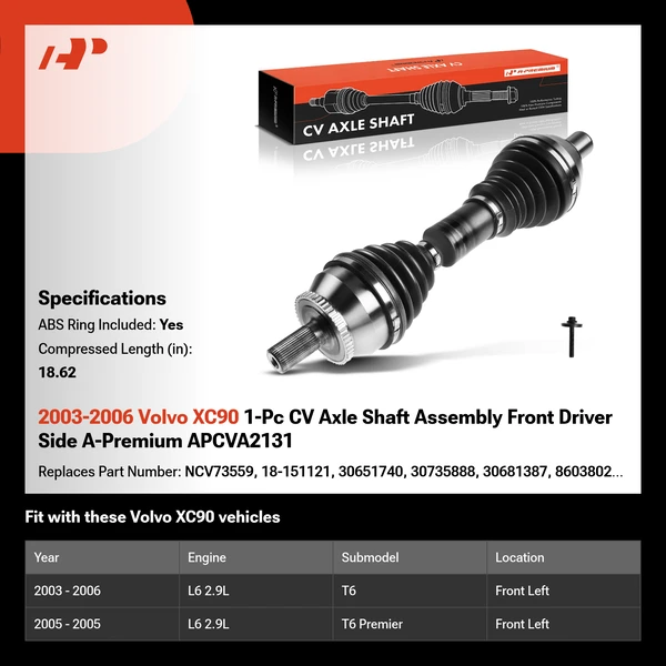 2003-2006 Volvo XC90 1-Pc CV Axle Shaft Assembly Front Driver Side A-Premium APCVA2131