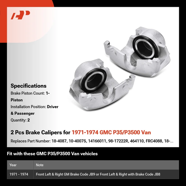 2 Pcs Brake Calipers for 1971-1974 GMC P35/P3500 Van