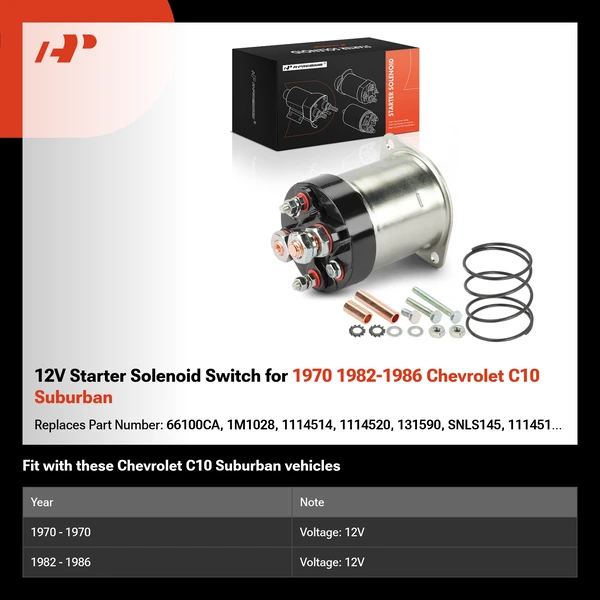 12V Starter Solenoid Switch for 1970 1982-1986 Chevrolet C10 Suburban