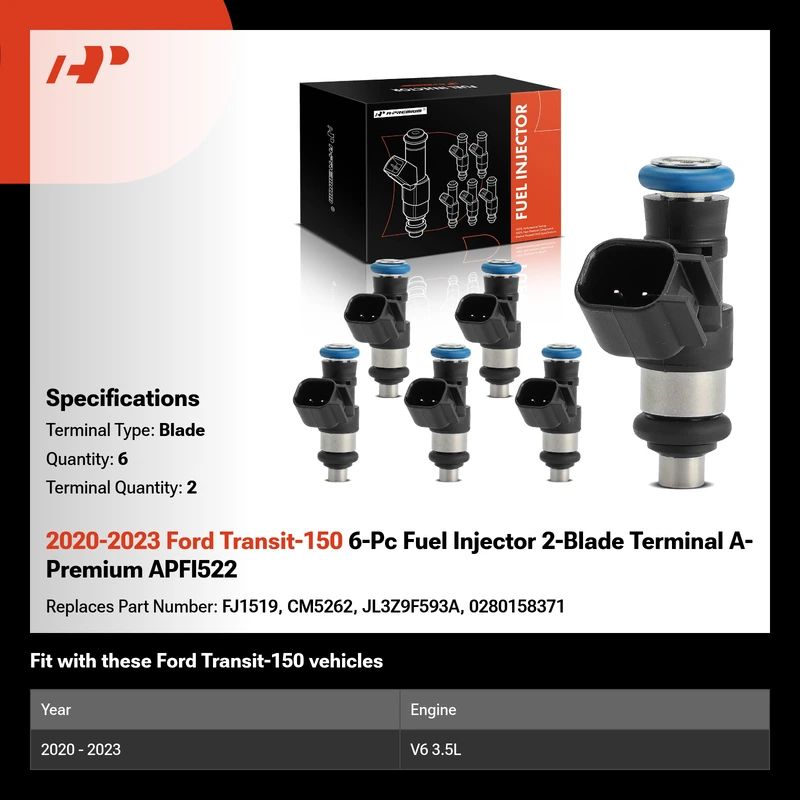 2020-2023 Ford Transit-150 6-Pc Fuel Injector 2-Blade Terminal A-Premium APFI522