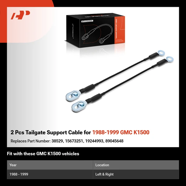 2 Pcs Tailgate Support Cable for 1988-1999 GMC K1500