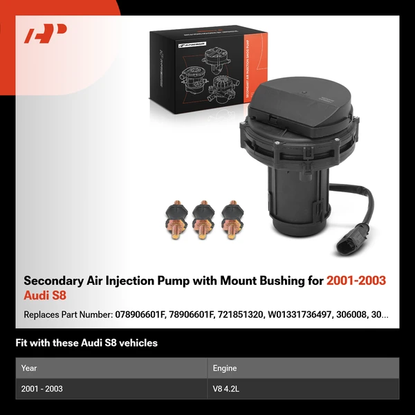 Secondary Air Injection Pump with Mount Bushing for 2001-2003 Audi S8
